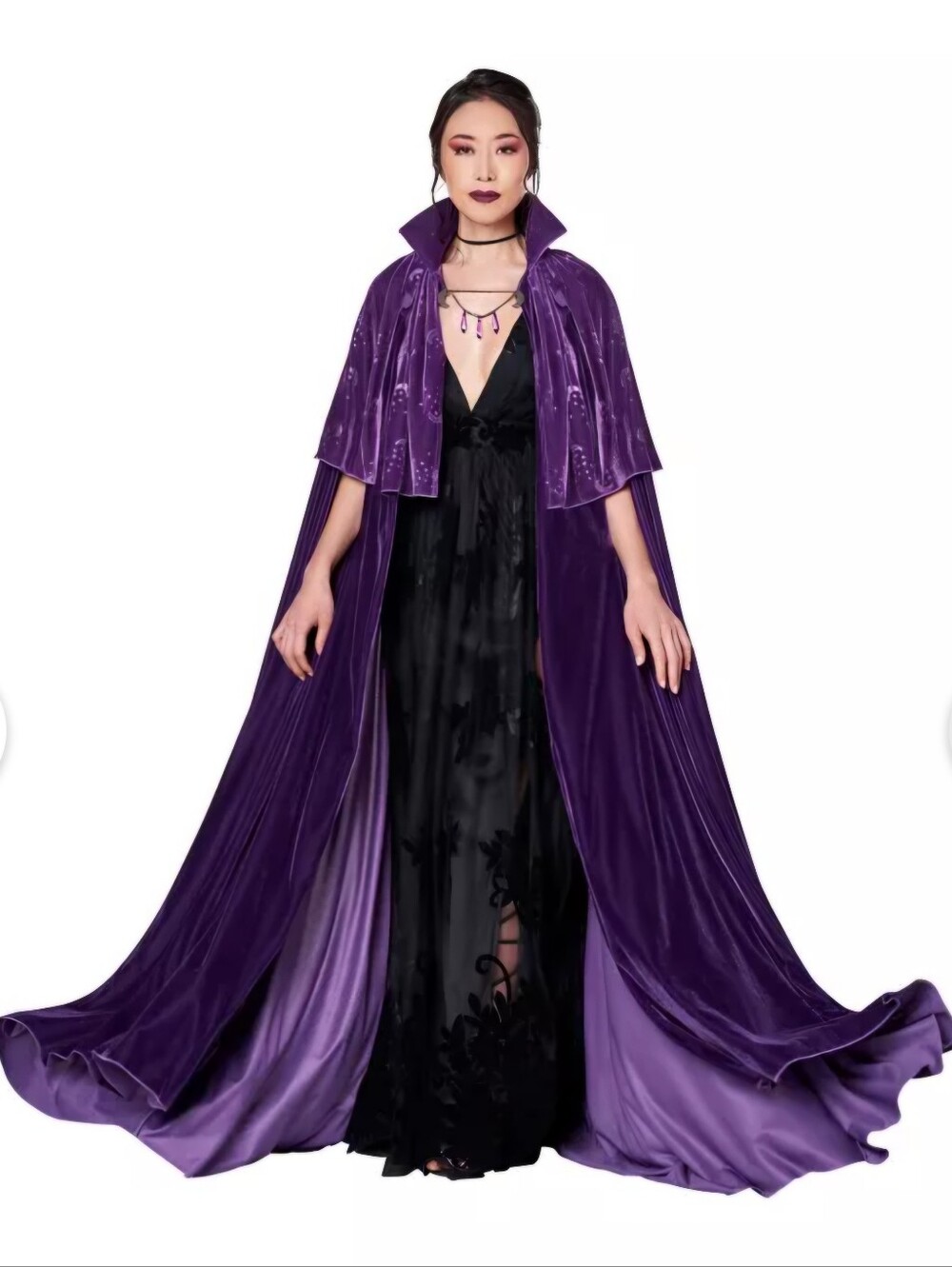 Spirit Halloween Celestial Witch Velvet Cape Deluxe Purple One Size EUC